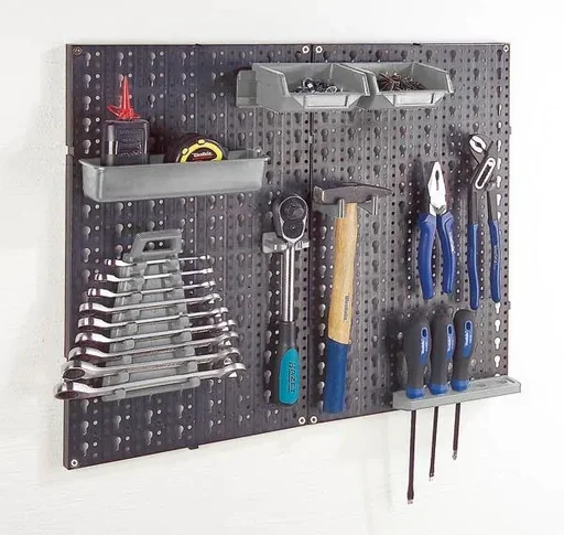"Perforated panel tool wall 2-part with 18 tool hooks image"