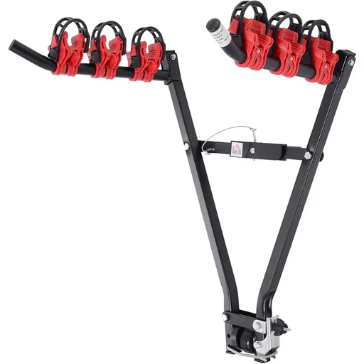 "Bicycle rear carrier for 3 bicycles, tow bar carrier, foldable V-shape metal + plastic image"