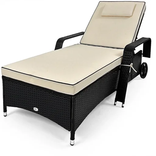 "Polyrattan lounger 193 x 90cm, adjustable backrest, with cushion image"