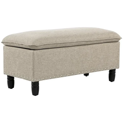 "Bench upholstered bench with storage space chest bench polyester eucalyptus wood beige 99 x 48 x 48 cm image"