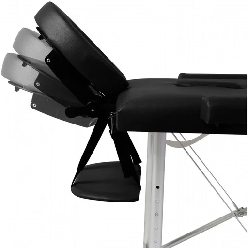 "Foldable massage table with 2 zones, black aluminum frame image"