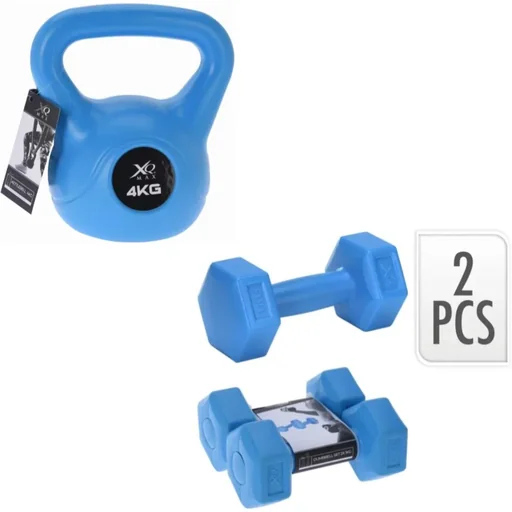 "2 Dumbbells - 2 x 1 KG + Kettlebell - 4 KG - Blue image"