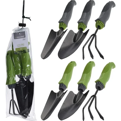 "Pro Garden Tools set of 3: small shovel, large shovel and rake image"