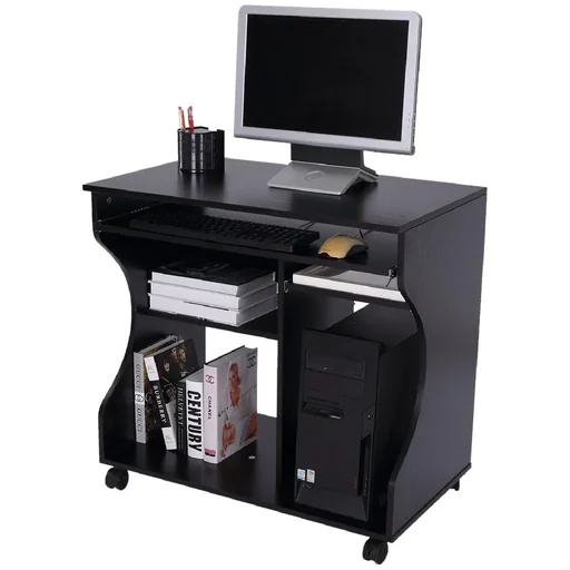 "Computer desk with rolls, mobile PC table, black image"