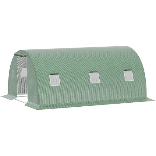 "Polytunnel greenhouse walk-in 4.5 x 3 m greenhouse with 6 windows, frost protection, steel tube, dark green image"