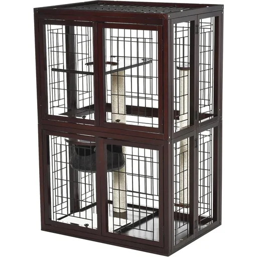 "Pawhut cat cage with scratching post reddish brown image"
