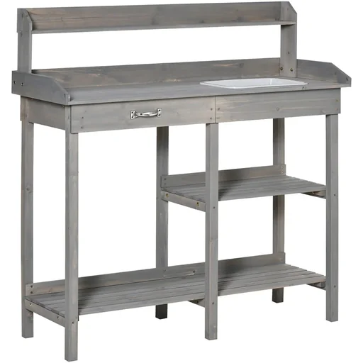 "Planting table with tub pine grey 117 x 45 x 121 cm image"