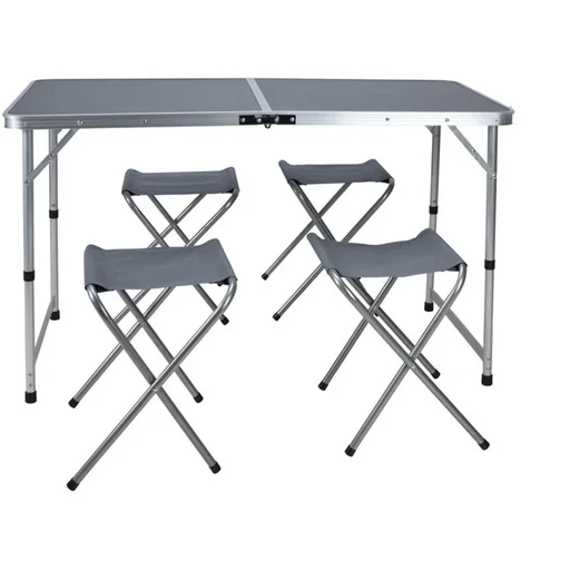 "NL Camping set 5-piece - Camping table with 4 folding chairs - 120x60xH70cm - Gray image"