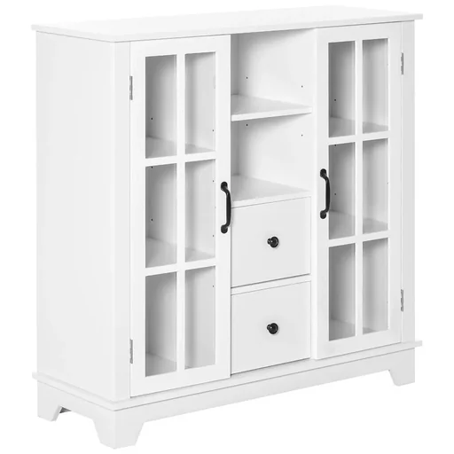 "Kitchen cabinet sideboard storage cabinet modern elegant with 2 drawers and glass doors for dining room living room MDF image"