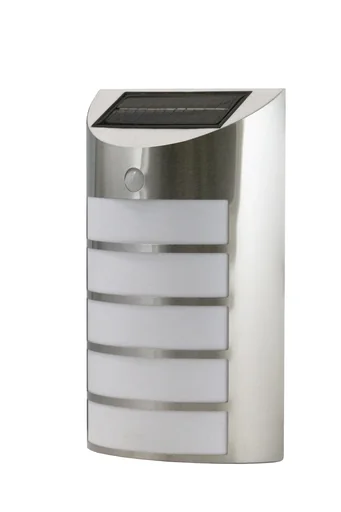 "LED solar wall light made of stainless steel with motion detector image"