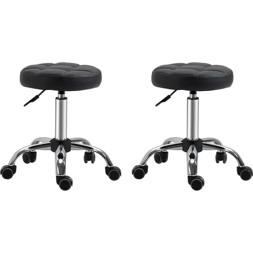 "Set of 2 rolling stools, swivel stools with wheels, work stools, height adjustable, rotating salon stools, salon chairs, artificial leather, black image"