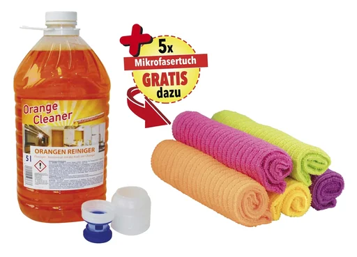 "Orange cleaner concentrate 5 liters + microfiber cloths 6 pieces image"