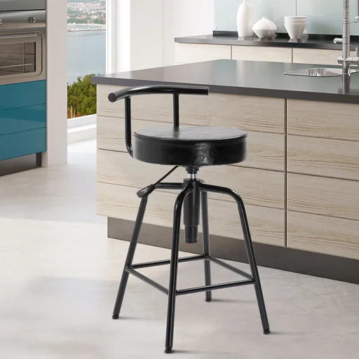 "Bar stool with air pressure spring, height adjustable, PU leather, metal frame, 38 x 43 x (74 82) cm, black image"
