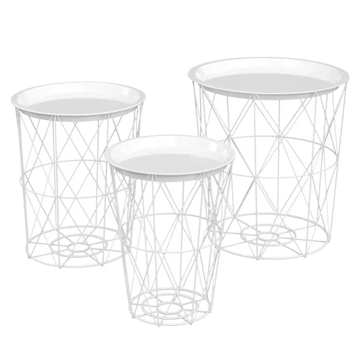 "Set of 3 side tables with storage space, bedside table, decorative sofa table with removable lid, basket shelf, wicker table, coffee table image"