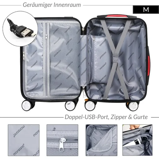 "Hard-shell suitcase Ikarus Black M made of ABS 38l 55x35x20cm image"
