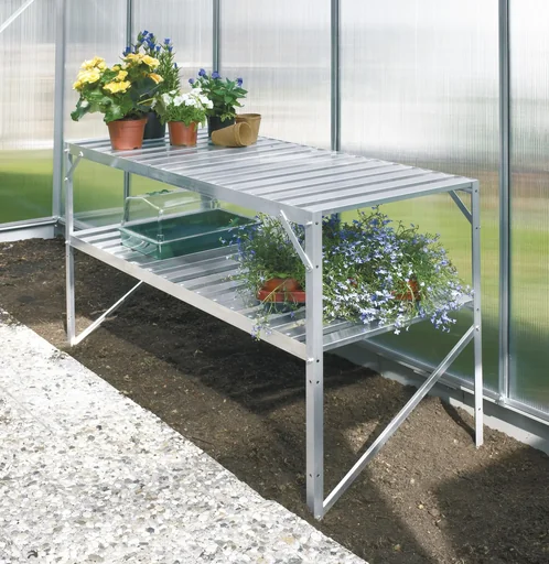 "Aluminum table, color 2 shelves, color 121 x 54 x 76 cm, color emerald image"