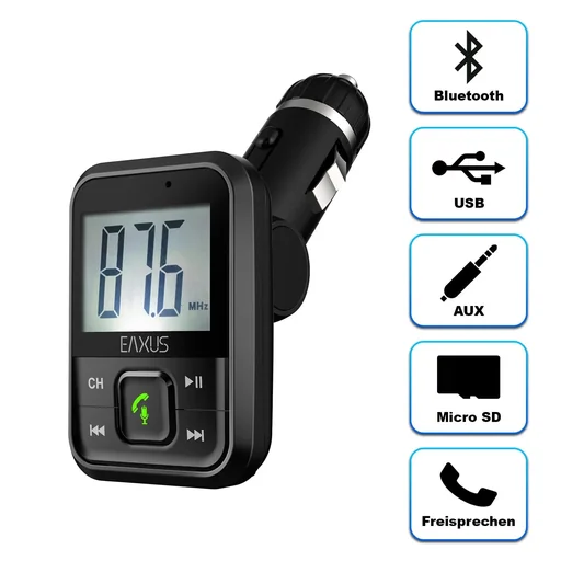 "FM transmitter with Bluetooth, USB, AUX, Micro SD and hands-free function image"
