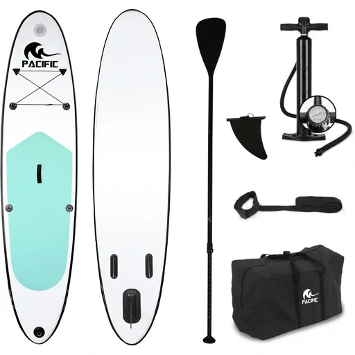 "Pacific Special Edition SUP Board with FREE SUP Chair - 305 cm - up to 100 kg - 6-piece set - White/Green - Inflatable image"