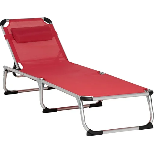 "Sun lounger garden lounger aluminum fabric lounger relaxation lounger 5-way adjustable foldable ergonomic mesh fabric red 170 x 60 x 76 cm image"