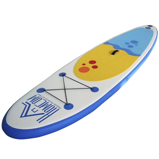 "Inflatable surfboard with paddle white/blue image"
