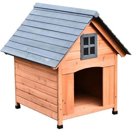 "Cabin-style dog house image"