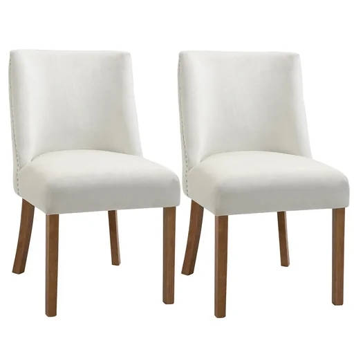 "Set of 2 dining room chairs, kitchen chairs, upholstered chairs with backrest, upholstered armchair, faux leather armchair, wooden legs, cream white, 49x6 image"