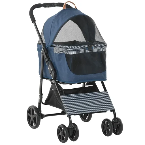 "2-in-1 dog buggy transport bag cat buggy with universal wheel removable cover Oxford dark blue + black 77.5 x 51 image"