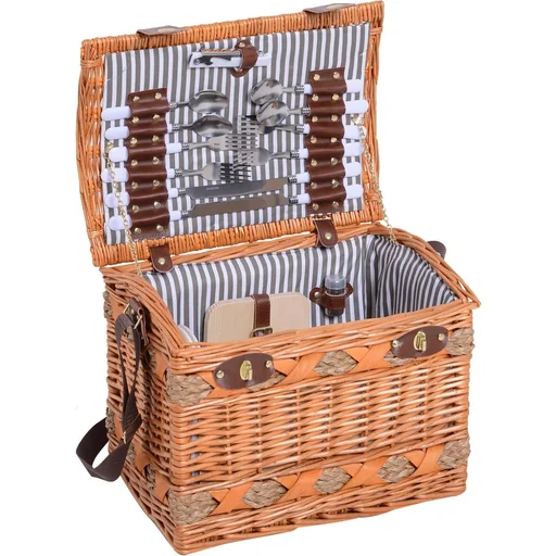 "Picnic basket for 4 people Picnic case Picnic set Wicker basket with cheese board Utensils Glass image"