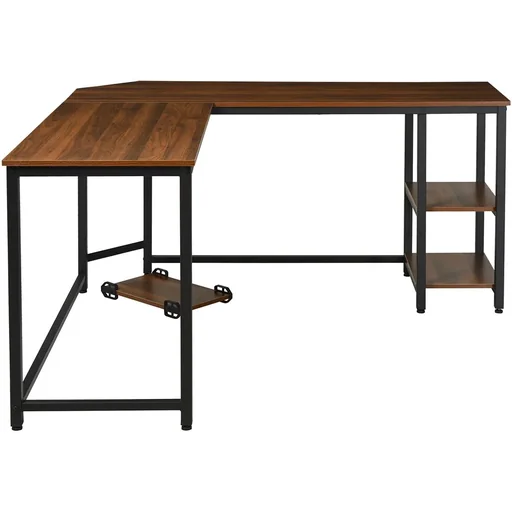 "Computer Desk, L-Shaped Corner Desk, Writing Desk, Office Table, MDF+Steel, Walnut+Black, 150 x 150 x 76 cm image"