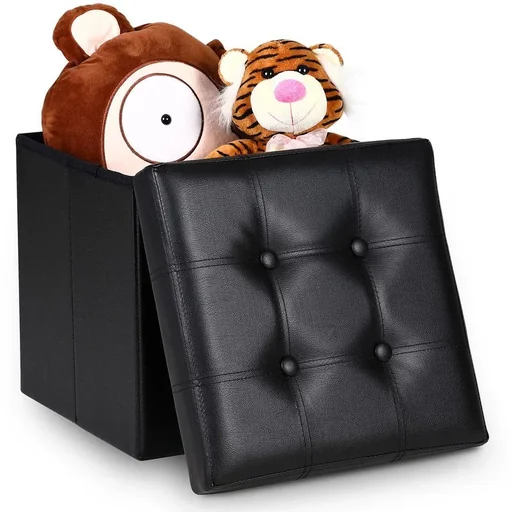 "Folding stool with shelf black 38x38x38 cm image"