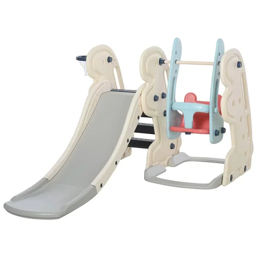 "3-in-1 children's slide children's slide with basketball hoop, swing, ladder toy slide garden slide baby slide for 1- image"