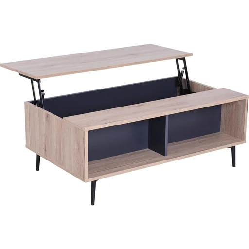 "Side table coffee table table top height adjustable foldable with shelf storage compartment wood 100 x 58 x (39.3 52.7) cm image"