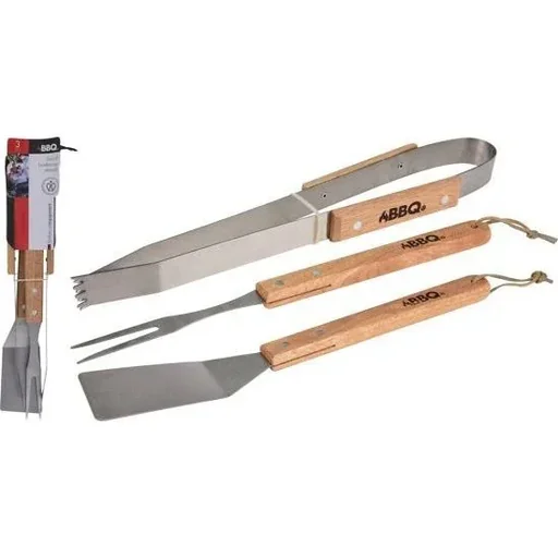 "BBQ tools with wooden handle - 3 pieces image"