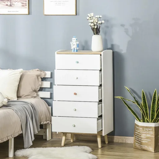 "Children's chest of drawers with 5 drawers handle drawer cabinet for children from 3 years children's cabinet with anti-tip device Kie image"