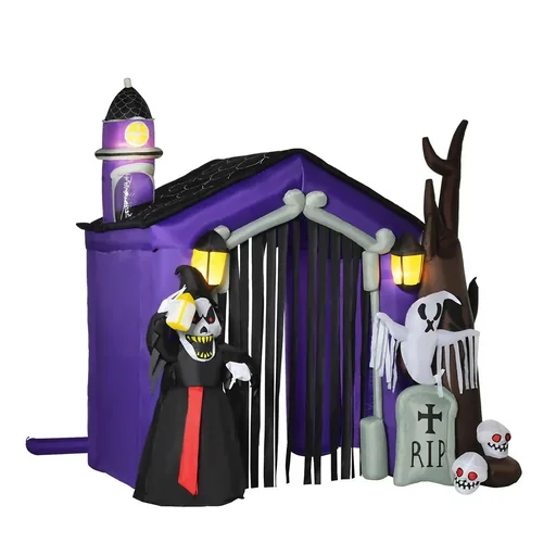 "Inflatable haunted house figure air figure Halloween decoration with LED lighting polyester black + brown 270 x 200 x 260 cm image"