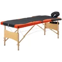 Folding massage table 3 zones wood black and orange