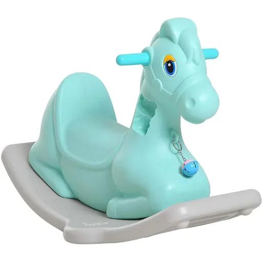 "Rocking horse children's rocking animal children's swing riding with bell green L79 x W50 x H39 cm image"