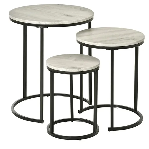 "Side tables set of 3 stackable coffee tables 3 sizes industrial design metal black+grey image"