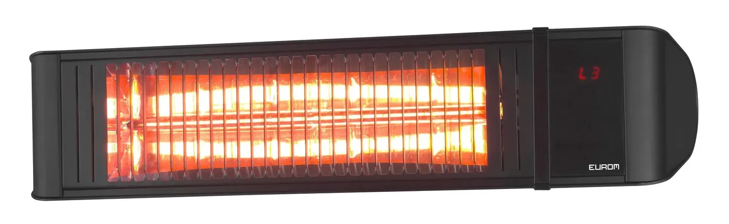 "Terrasverwarmer, heater, infrarood terrasverwarming, terrasheater elektrisch - Modell Golden 2000 Amber Foc, met beschermrooster, aluminium, zwart image"