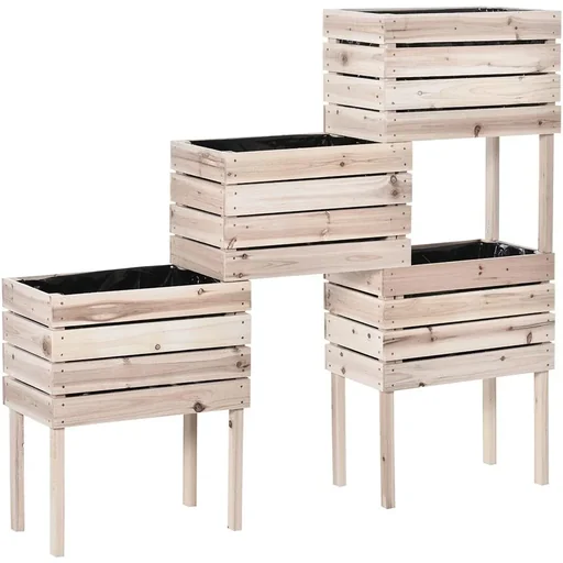 "Raised bed made of fir wood, 4-part natural image"