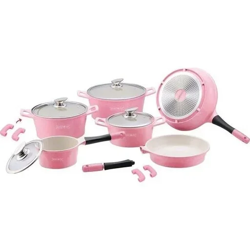 "14 Piece Marble Coated Cookware Set - Pink image"