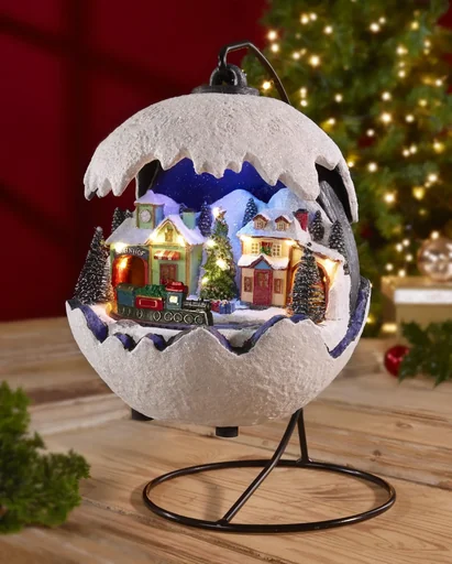 "Christmas ball 2021 with moving train, LED light and music image"