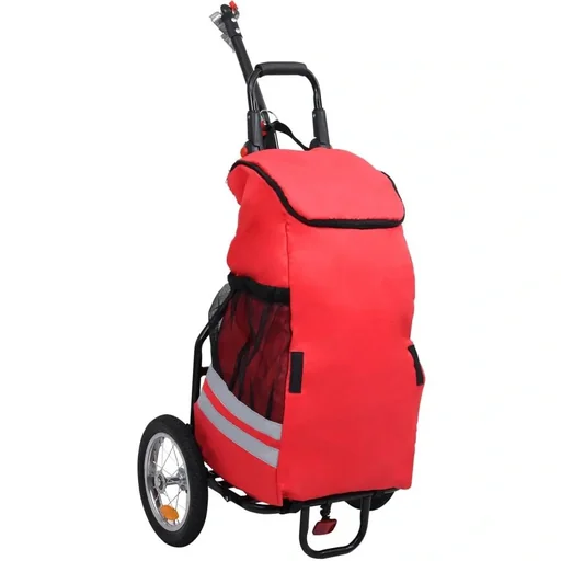 "Foldable bicycle trailer with shopping bag red and black image"