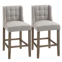Set of 2 bar stools, modern kitchen chairs, bar stools for kitchen with low backrest, linen touch, rubber wood, beige, 47 x 5