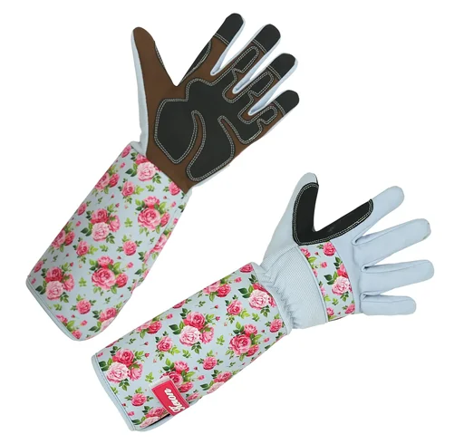 "Women's rose gloves, size 8/M, rose design, light blue/pink, 1 pair image"