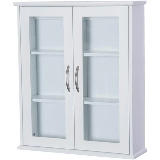 "Wall cabinet hanging cabinet bathroom cabinet multi-purpose cabinet kitchen cabinet 2 x glass doors wood white 53.5 x 16 x 62.5 cm image"
