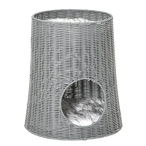 "two-story cat house cat bed cat cave cat basket with 2 pillows wicker basket with reclining roof closed design ha image"