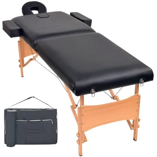 "Foldable massage table 2 zones 10 cm thick black image"