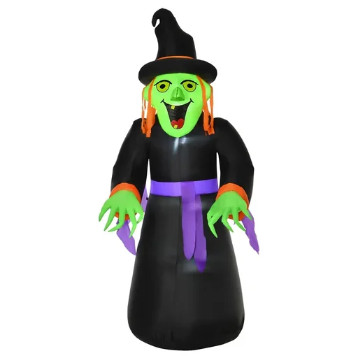 "Inflatable witch cauldron figure air figure Halloween decoration with LED lighting polyester black 100 x 100 x 252 cm image"