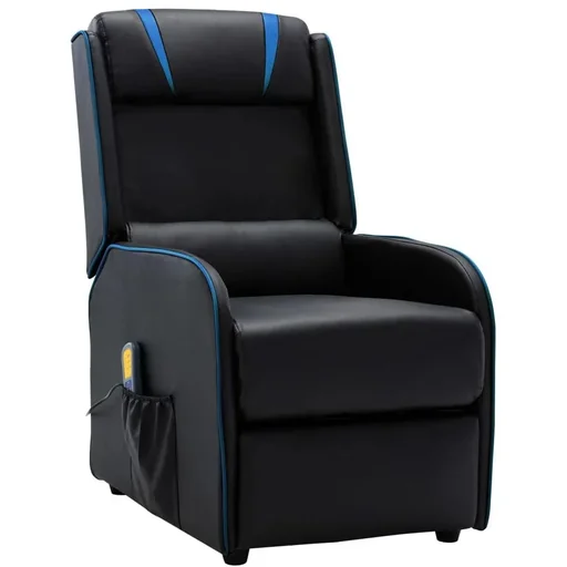 "Massage chair adjustable faux leather black and blue image"
